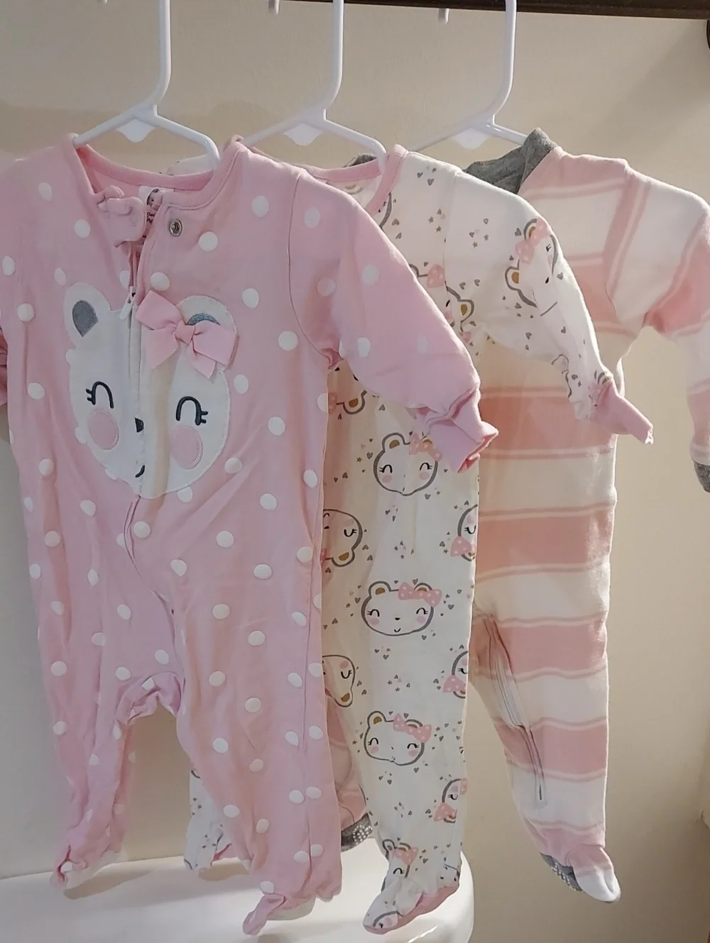 Pink Polka Dot Bear Sleep and Play One-Piece for Babies